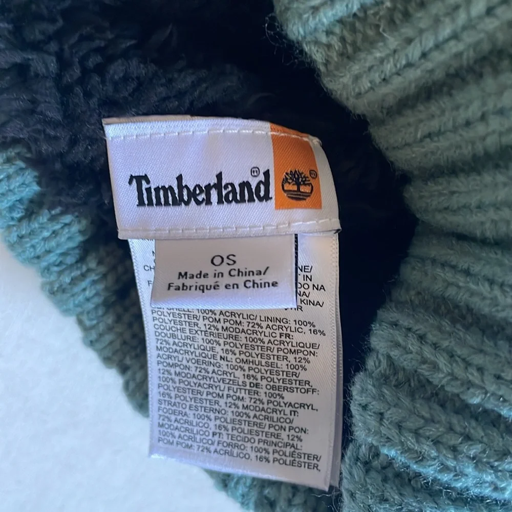 Timberland Heavy Cable Knit PomPom Beanie with Fleece Lining NWT